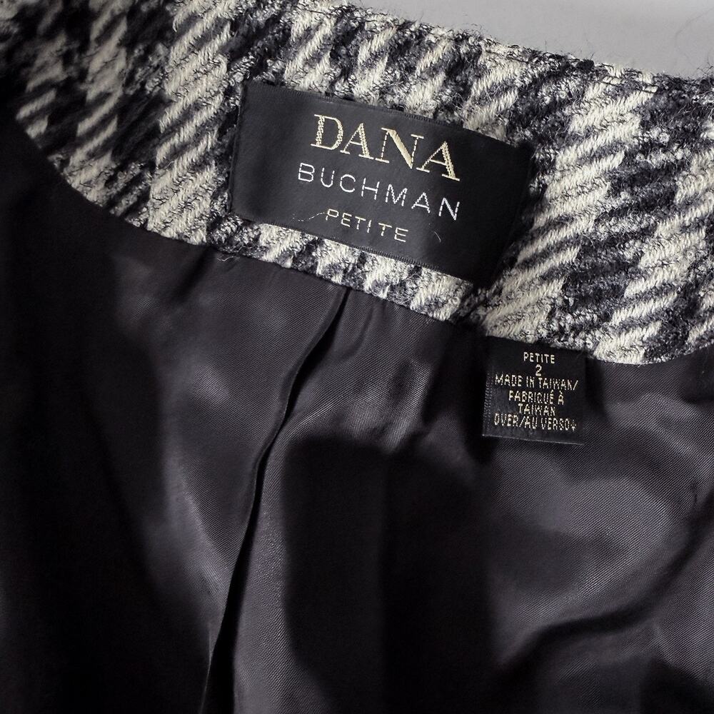 Vintage 90s Dana Buchman Wool Coat Houndstooth Designer Long Jacket Petite NWOT - Picture 8 of 15